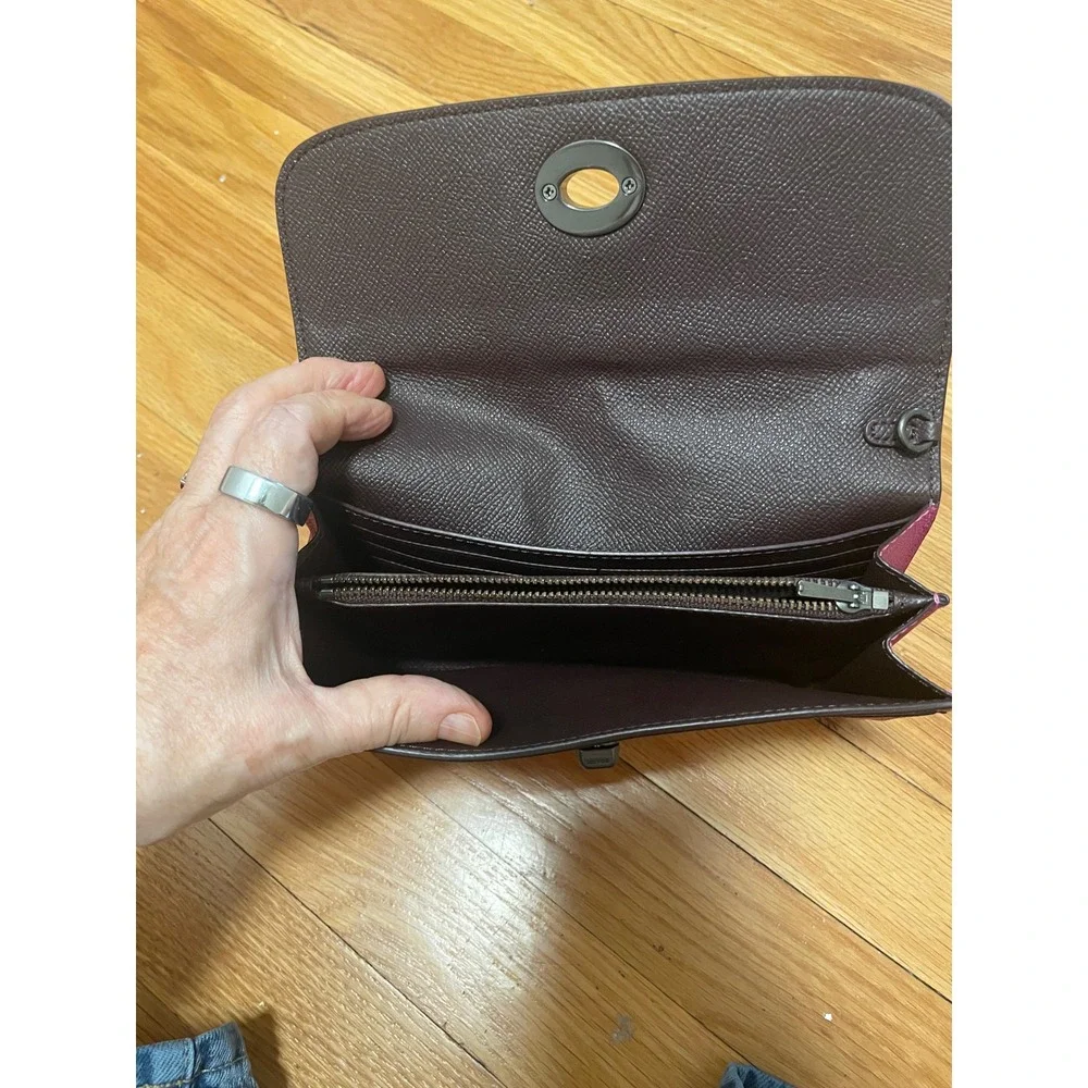 Coach Metallic Raspberry Wristlet Clutch Crossgrain Leather Turn Lock F22828